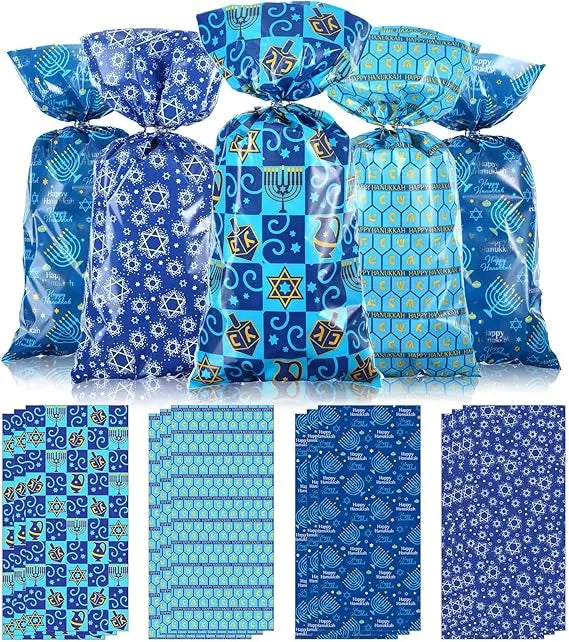 100 pieces hanukkah cellophane treat bags chanukah gift bags blue jewish holiday theme candy present supplies plastic clear goo