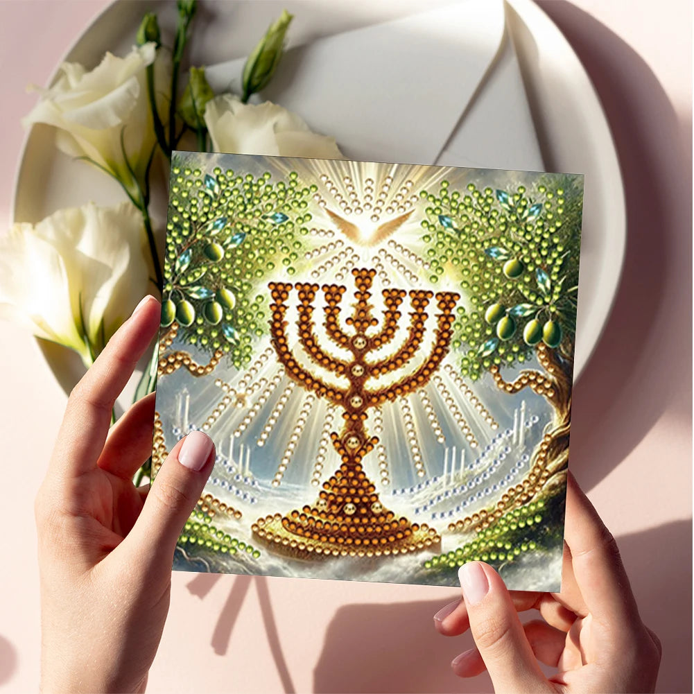 6pcs DIY Rhinestone Diamond Art Mosaic Postcards Hanukkah Pattern Hanukkah Designs for Birthdays Thanksgiving & Special Occasion