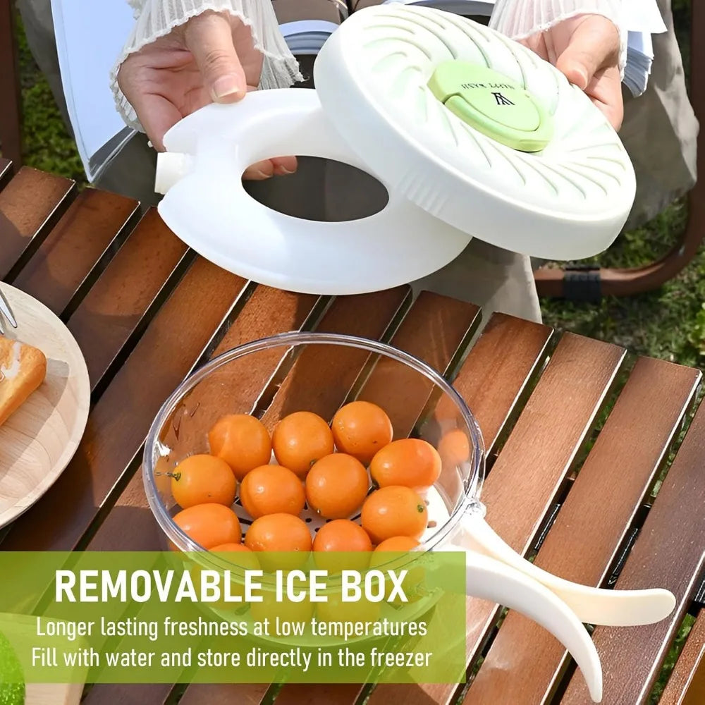 2 in 1 Drainer, 2 in 1 Drainer and Strainer with Ice Box Preservation, Bilayer Collapsible Fruit Washing Basket with Cover and H