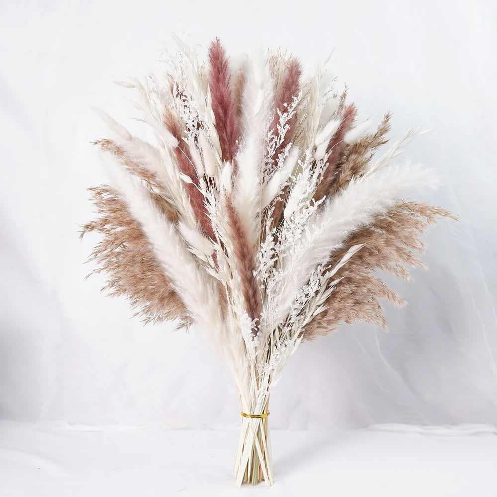 Dried Pampas Grass Decor 80-110 PCS Pampas Grass with Bunny Tails Dried Flowers Reed Grass Bouquet for Wedding Boho Flowers