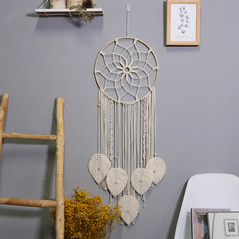 Nordic Bamboo Ring Cotton Thread Woven Tapestry Bohemian Wall Hanging Pendant Bedroom Living Room Decor