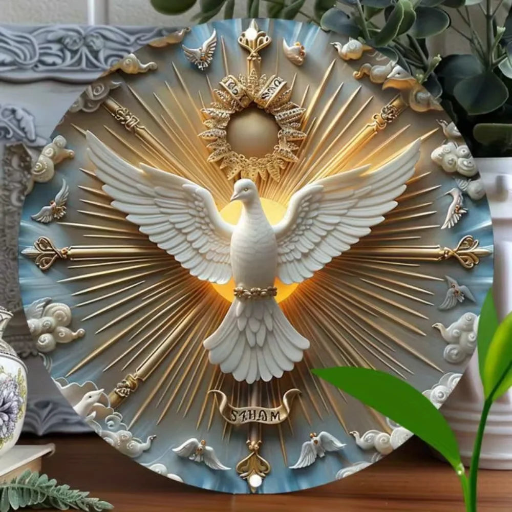 Christ the Spirit Dove Wall Art - 3D Relief Effect Aluminum Metal Logo Chinese Wall Hanging, Multi-Purpose Decor for Home Decor