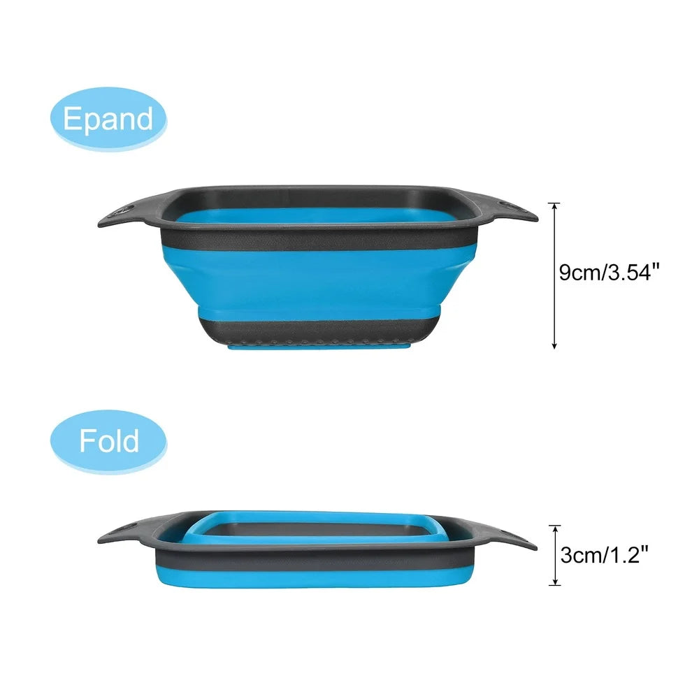 Collapsible Silicone Colander Set Foldable Strainer Quick Drain Double Handle Kitchen Tool Washing & Draining Fruits Vegetables