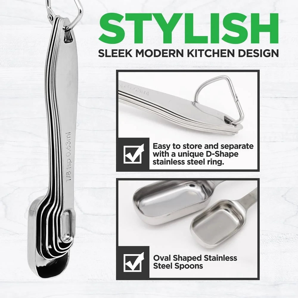 6Pc Stainless Steel Measuring Spoon Set Magnetic Stackable Dry Liquid Ingredients Kitchen Tools Ergonomic Design Easy Clean