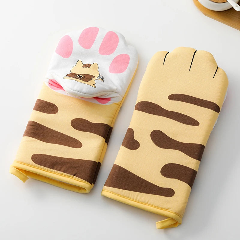 1Pc Cute Cat Paws Oven Mitts Cartoon Anti-Scald Microwave Heat Resistant Insulation Non-Slip Kitchen Cooking Gloves Baking Tool