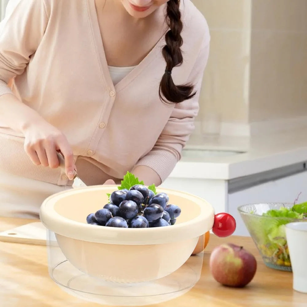 Kitchen Strainer Colander Bowl Drain Bowl Double Layer Home Multifunctional 2 in Colander Set for Food Mixing Salad, White 24x10