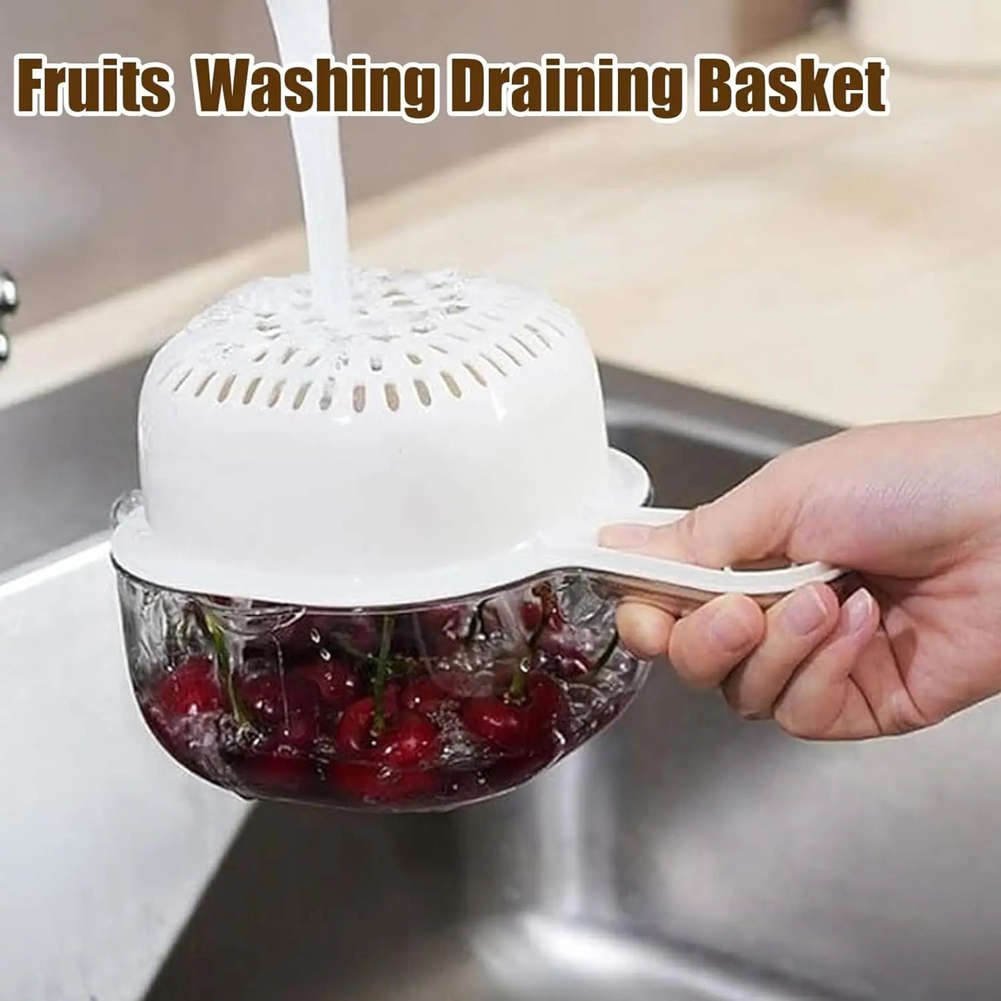 Kitchen Dual-Layer Draining Basket with Handle, Fruits and Vegetables Washing Draining Basket, Portable Multipurpose Draining Ba