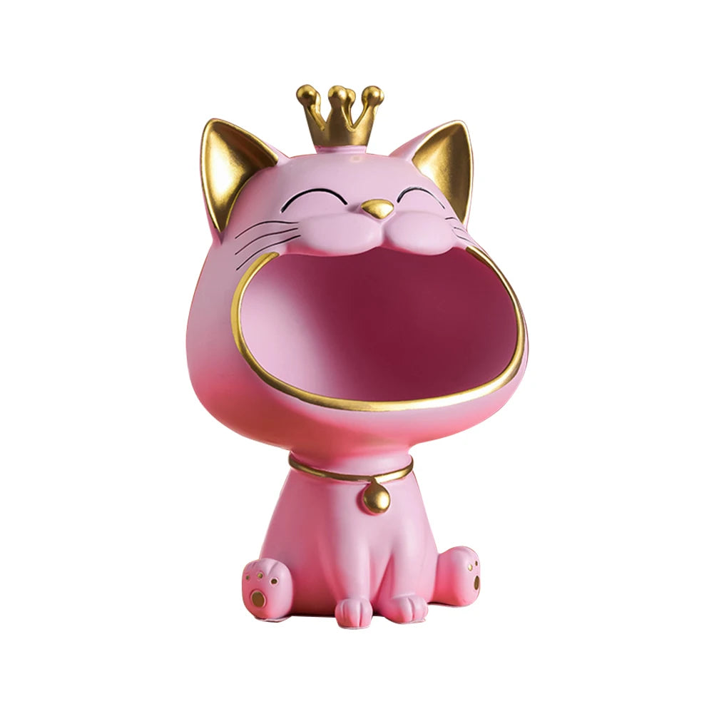 Lucky Cat Statue Decoration Resin Big Mouths Cat Statue Creative Small Items Container Cute Desktop Storage Accessories