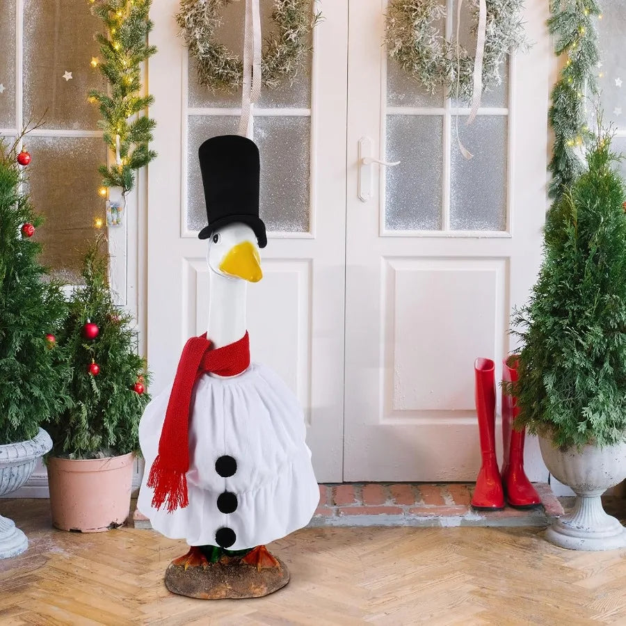 Christmas Porch Goose Outfits Clothes for Plastic 23'' Cement Goose Duck Lawn Yard Decorations Snowman Theme Outdoor
