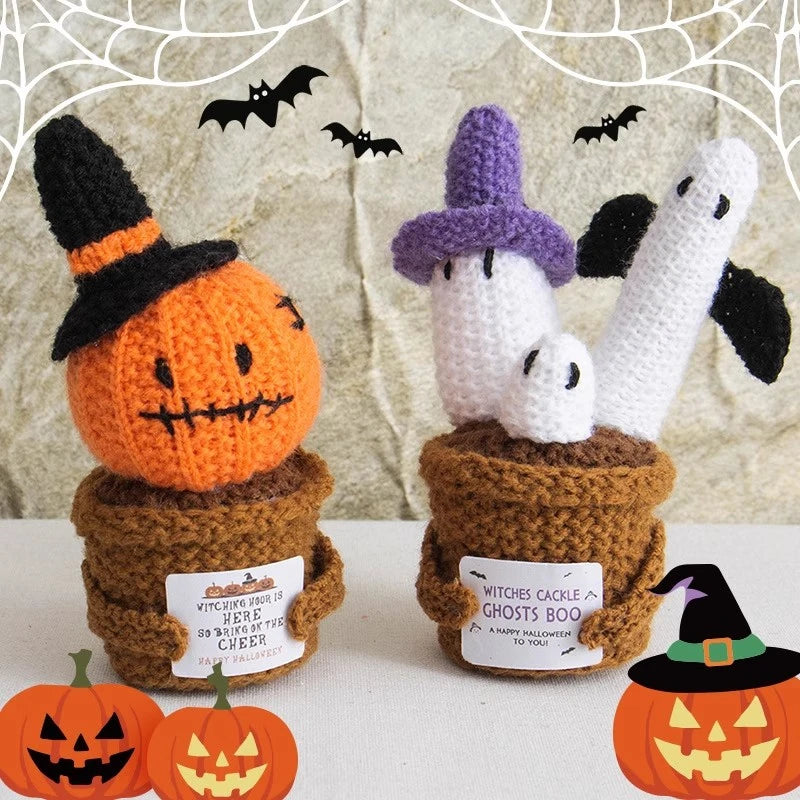 Halloween Pumpkins Crochet Punpkin Ghost Sunflower Desktop Ornament Decoration Halloweren Gift Potted Plant Summerween