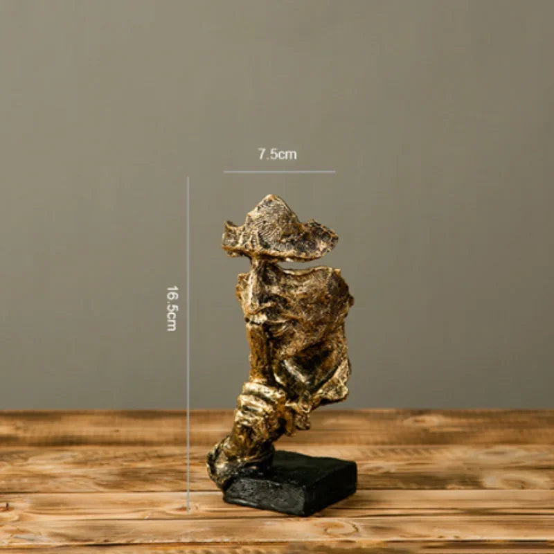 17cm Home Decor Abstract Silence Is Gold Figurine Resin Hand Face Silent Men Statue Sculpture Home Office Living Room Decoration