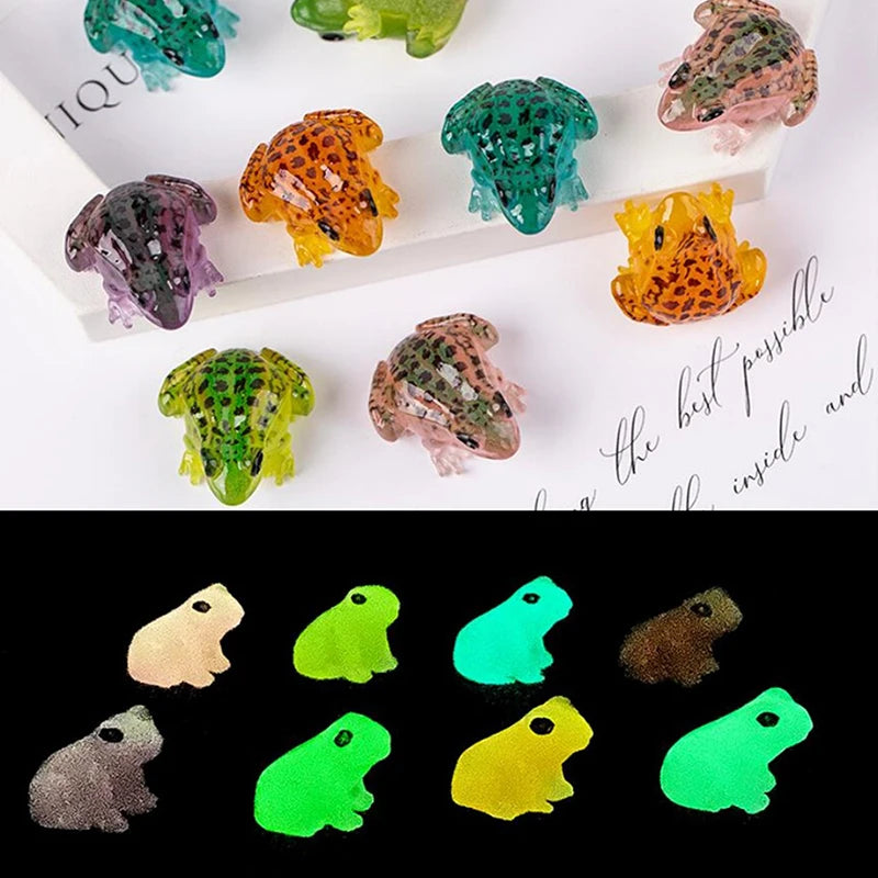 5pcs/lot Luminous Frog Figurines Landscape Gifts Resin Miniature Frogs Glow At Dark Garden Statue Fairy Lawn Ornament Decoration