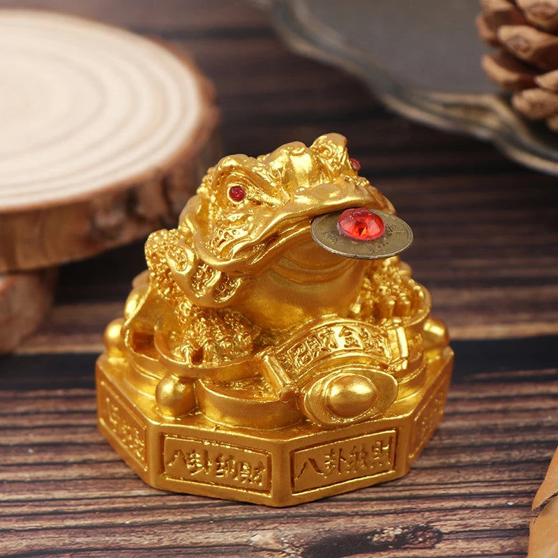 1PC Tabletop Ornaments Feng Shui Toad Money Resin Fortune Wealth Chinese Golden Frog Coin Home Office Decoration Lucky Gifts