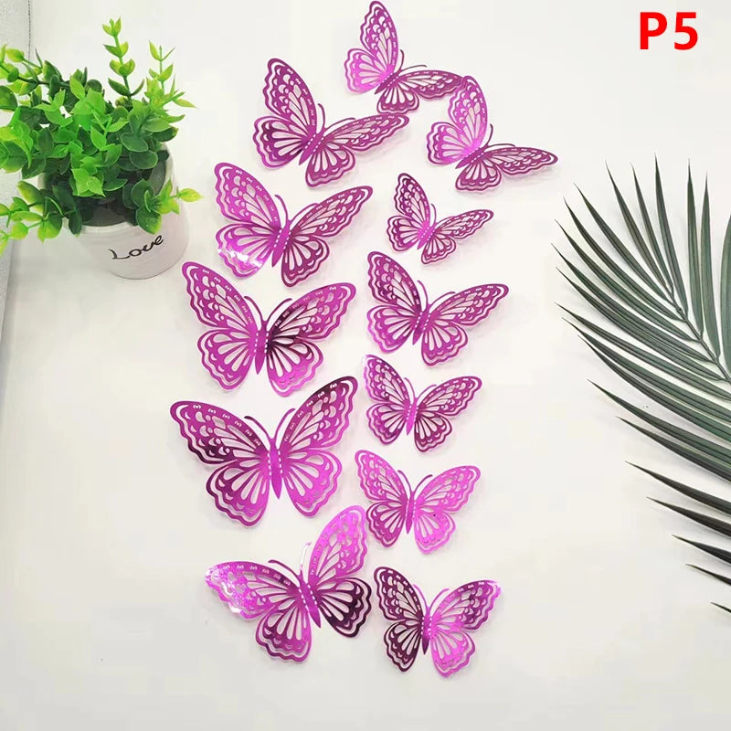 12Pcs 3D Hollow Butterfly Wall Decal Mirror Wall Stickers For Kids Room Home Wall Decoration Fridge Sticker Wedding Party