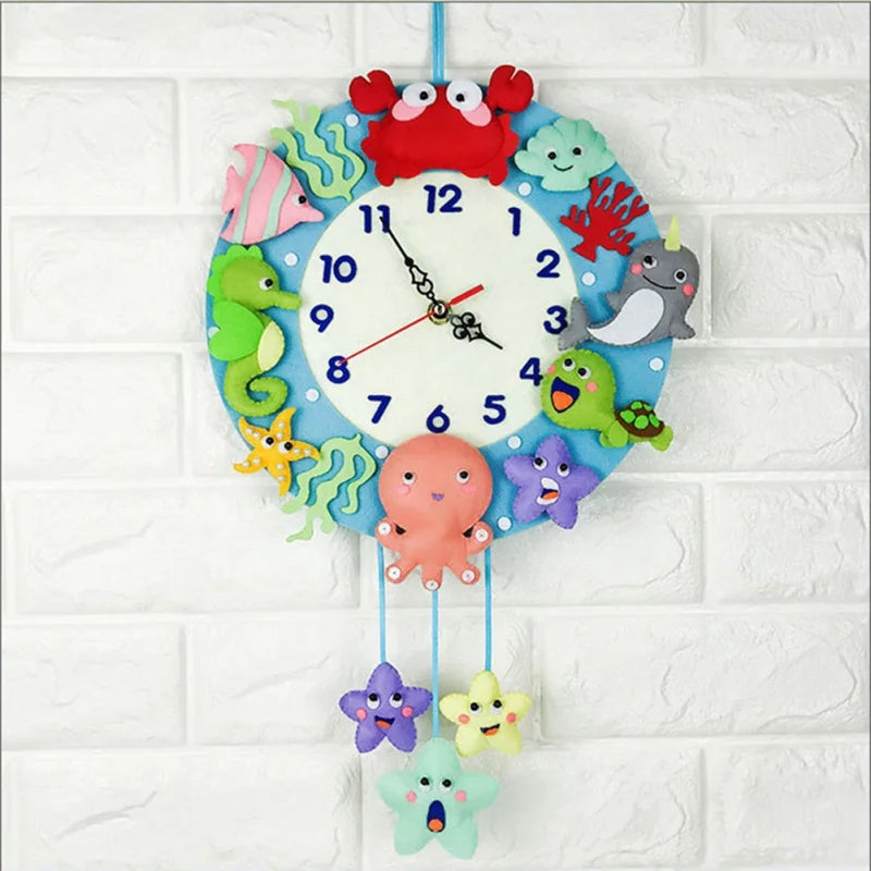 DIY Handmade Felt Making Tools Child Toys Wall Clock Cute Marine Clock For Kindergarten Home Bedroom Kitchen Decoration