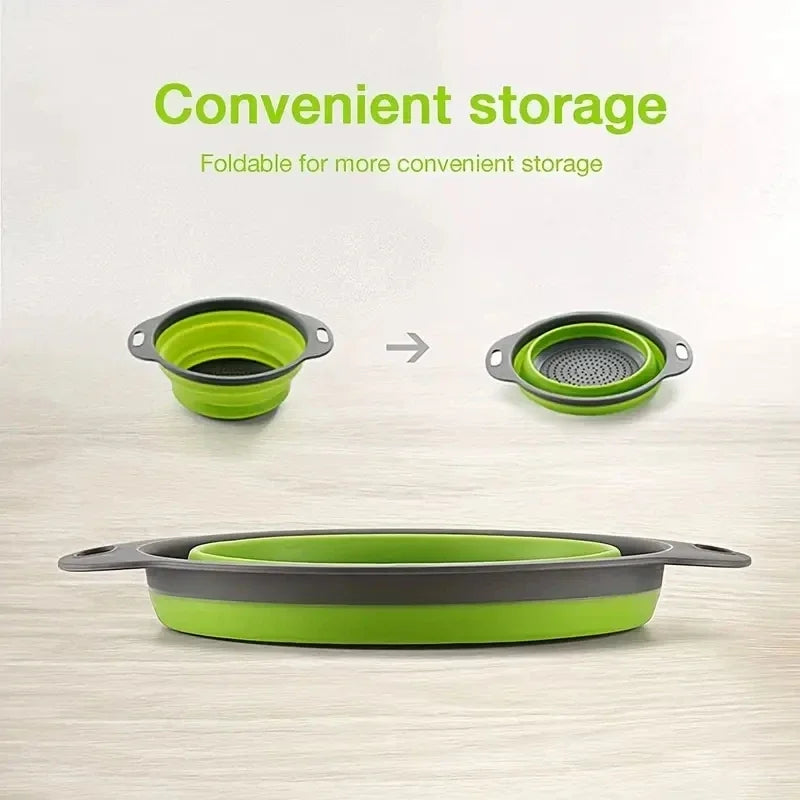 Space-Saving Silicone Colander with Handle Collapsible Silicone Fruit and Vegetable Washing Basket Essential Kitchen Gadget