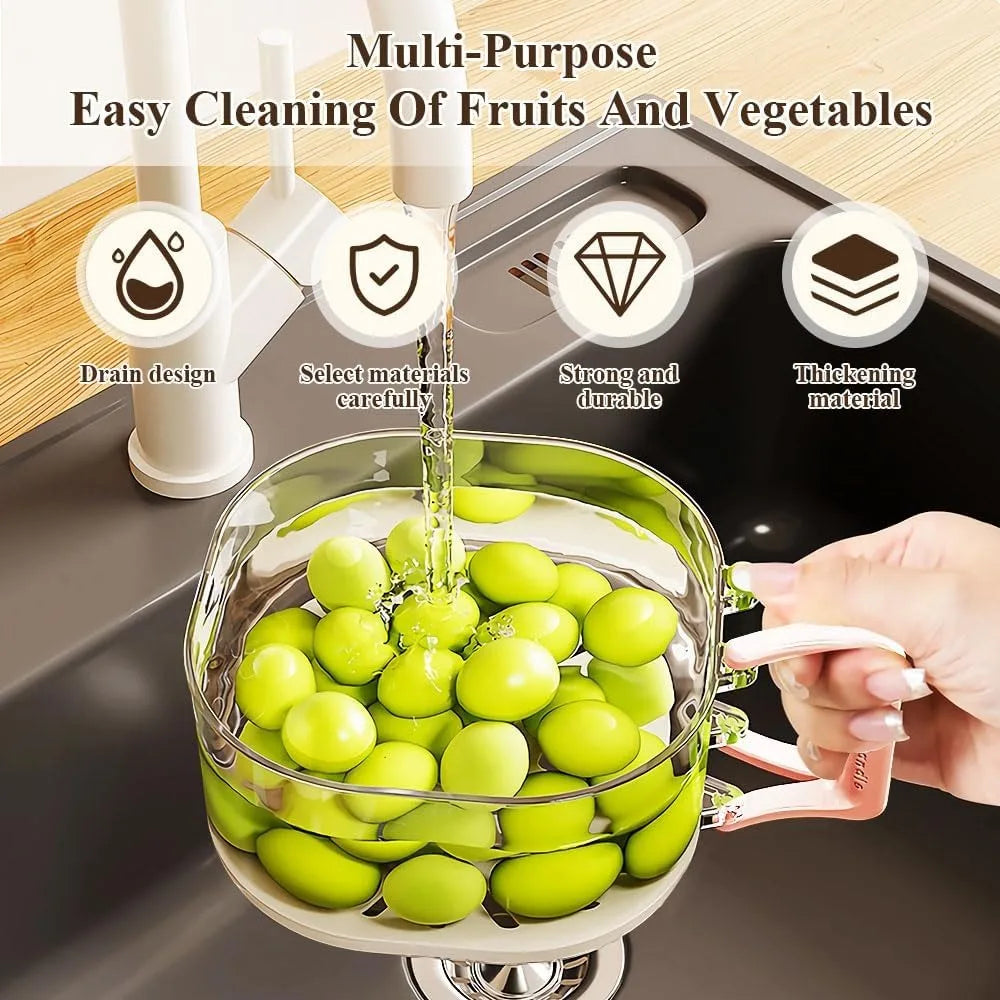 2 in 1 Drainer and Strainer, Collapsible Handle Multifunctional Draining Basket with Lid, Kitchen Fruit Colander and Vegetable W