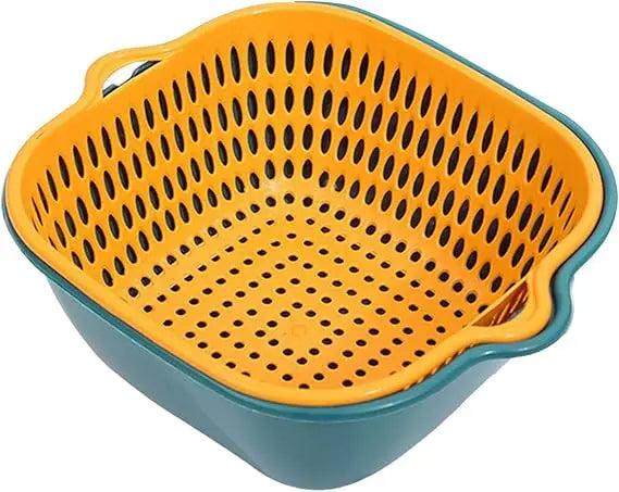 2 in 1 Plastic Vegetable Washing Basket, Carry Large Number Ingredients and Fruits, Multiple Drain Basket Kitchen Fruit Washing