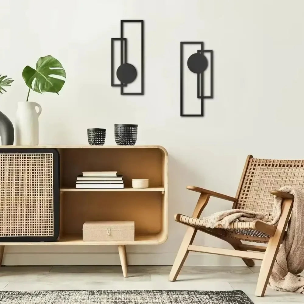2Pcs Abstract Metal Wall Decor – Minimalist Vertical Geometric Sculptures for Sophisticated Spaces