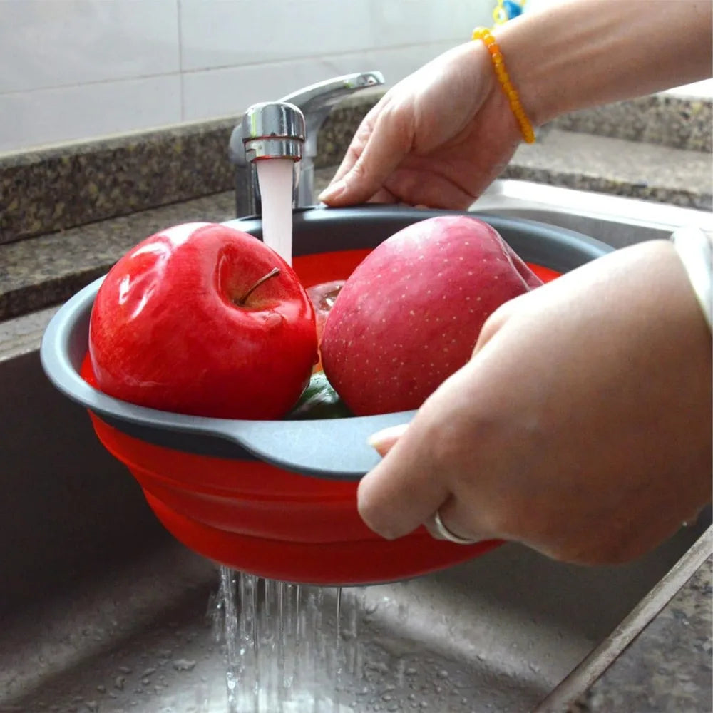 Collapsible Colander, Set of 2 Pcs Collapsible Strainer, Space-Saving Kitchen, Food-Grade Silicone Folding Strainer Colander wit