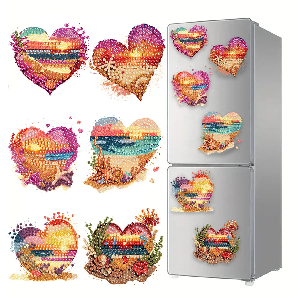 6Pcs Acrylic Beach Diamond Painting Refrigerator Magnet Diamond Painting Fridge Magnet DIY Fridge Stickers for Car Mailbox Decor