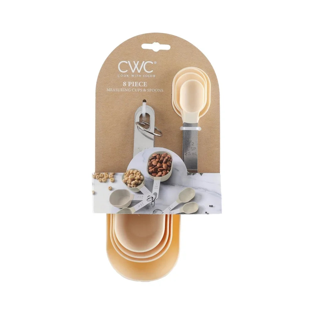 8-Piece Measuring Cup Spoon Set Essential Kitchen Tools Precision Cooking Baking Dishwasher Safe Clear Markings Nesting Design