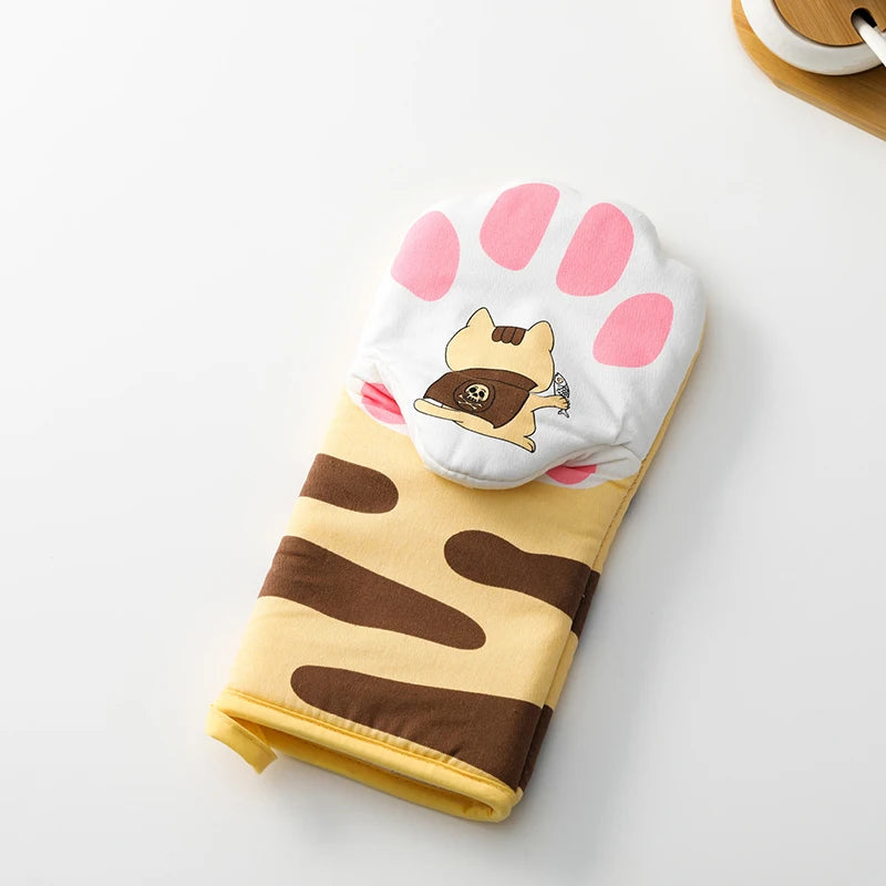 1Pc Cute Cat Paws Oven Mitts Cartoon Anti-Scald Microwave Heat Resistant Insulation Non-Slip Kitchen Cooking Gloves Baking Tool