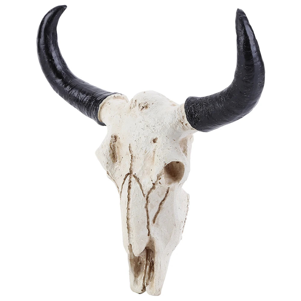 Longhorn Cow Skull Head Ornament Wall Hanging Animal Wildlife Sculpture Figurines Crafts Realistic for Home Halloween Decor
