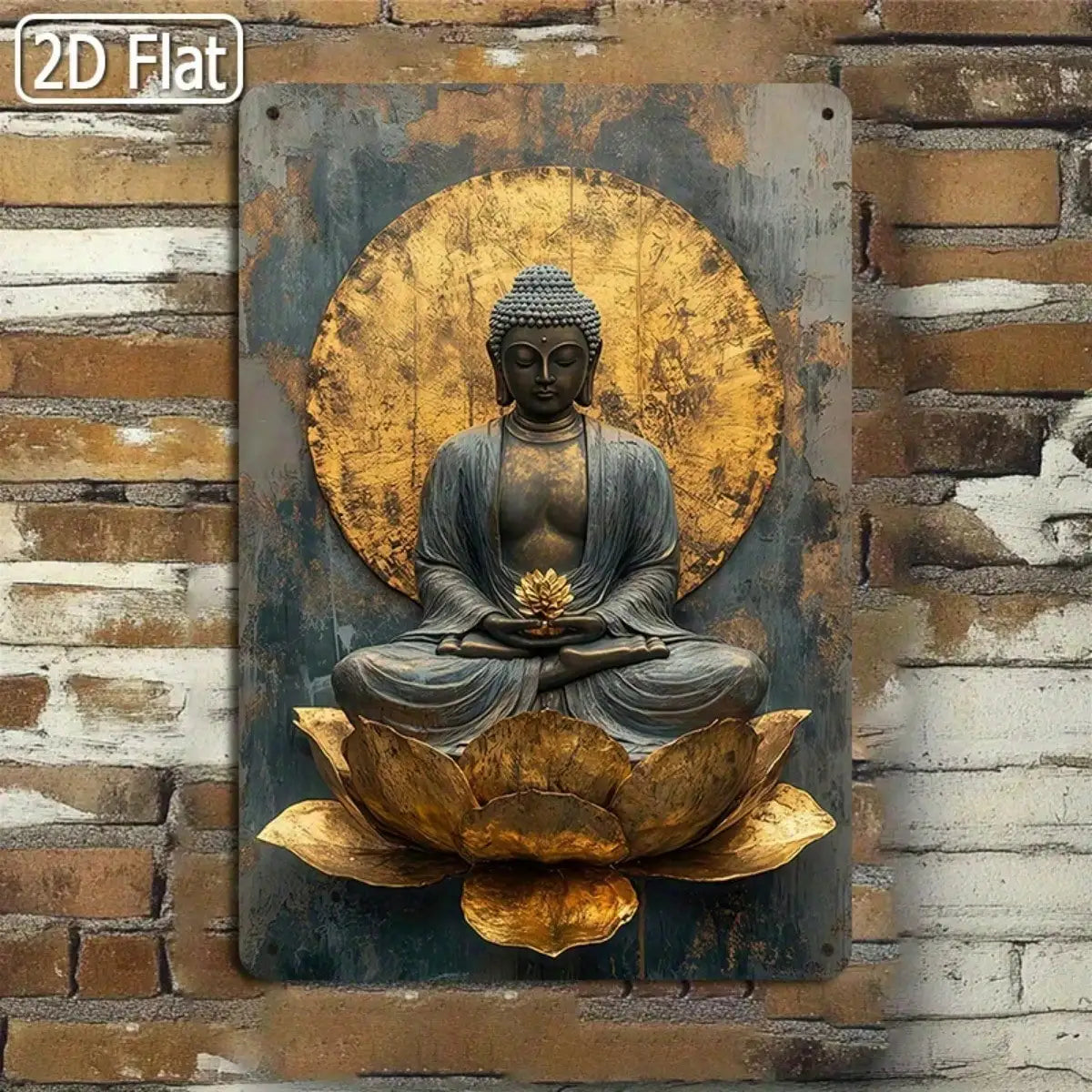 1PC Tin Sign Buddha Meditation - Zen Space/Home Decor, Golden Wall Art, 8x12 Inches / 20x30 Cm
