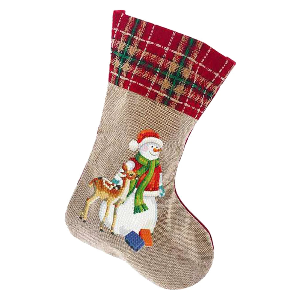 Christmas Decor Diamond Painting Stocking Snowman Diamond Xmas Fireplace Hanging Stockings Owl Pine for Family Party Decorations