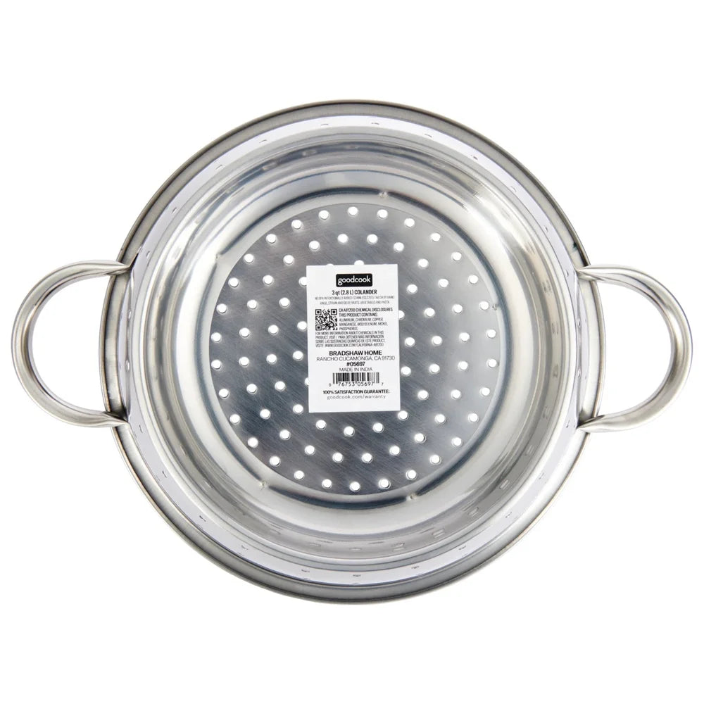 Pro StainlessSteel Colander 3qt Pasta Drain Fruits Vegetables Beans Kitchen Tool