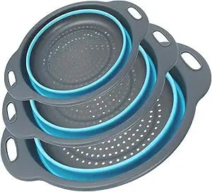 Collapsible Colander 3-Pack Set Space-Saving Foldable Kitchen Strainer with Non-Slip Base Durable Thickened PP+TPE Collapsible S
