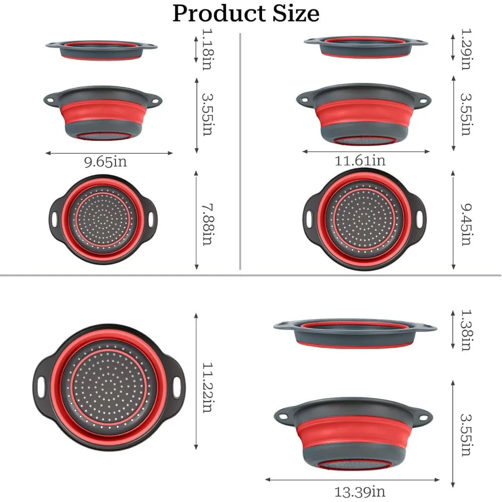 Collapsible Colander 3-Pack Set Space-Saving Foldable Kitchen Strainer with Non-Slip Base Durable Thickened PP+TPE Collapsible S