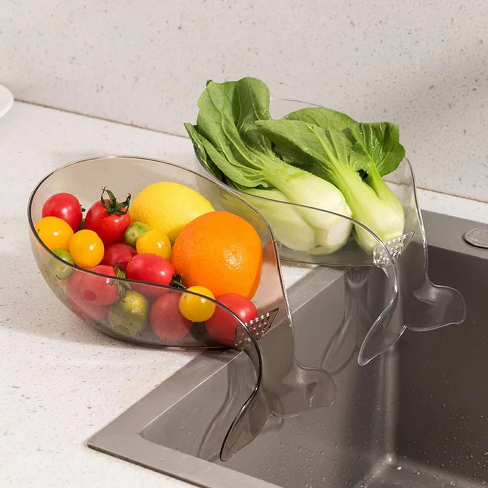 2025 New Food Strainer, Multifunctional Drain Basket with Integrated Drain Spout Kitchen Fruit Cleaning Bowl Sink Food Catcher D