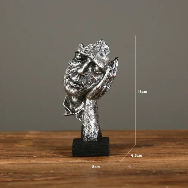 17cm Home Decor Abstract Silence Is Gold Figurine Resin Hand Face Silent Men Statue Sculpture Home Office Living Room Decoration