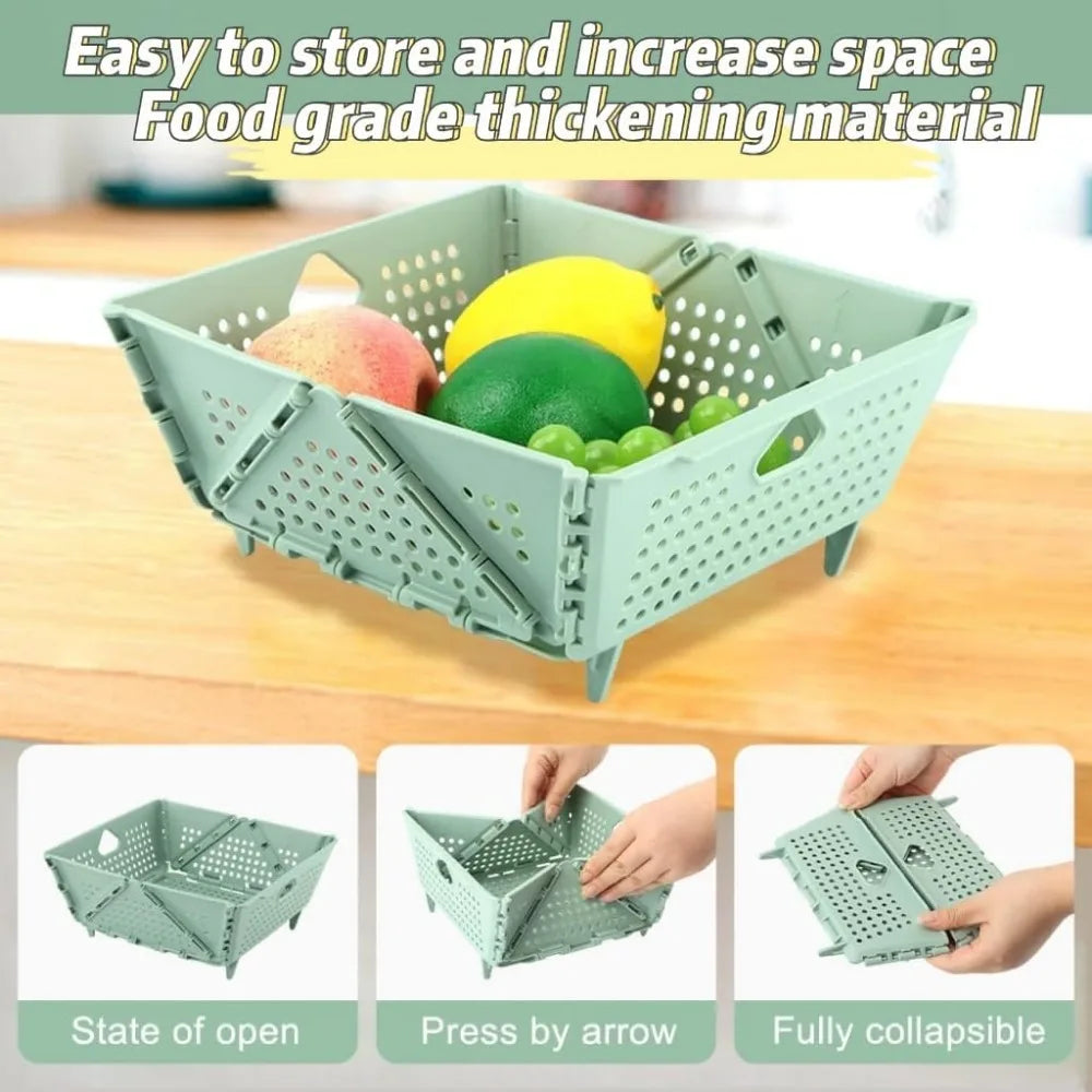 Thickened Collapsible multifunctional Strainers and Colander for Kitchen, Wash Foldable Storage Drain basket for Pasta, Fruit, V