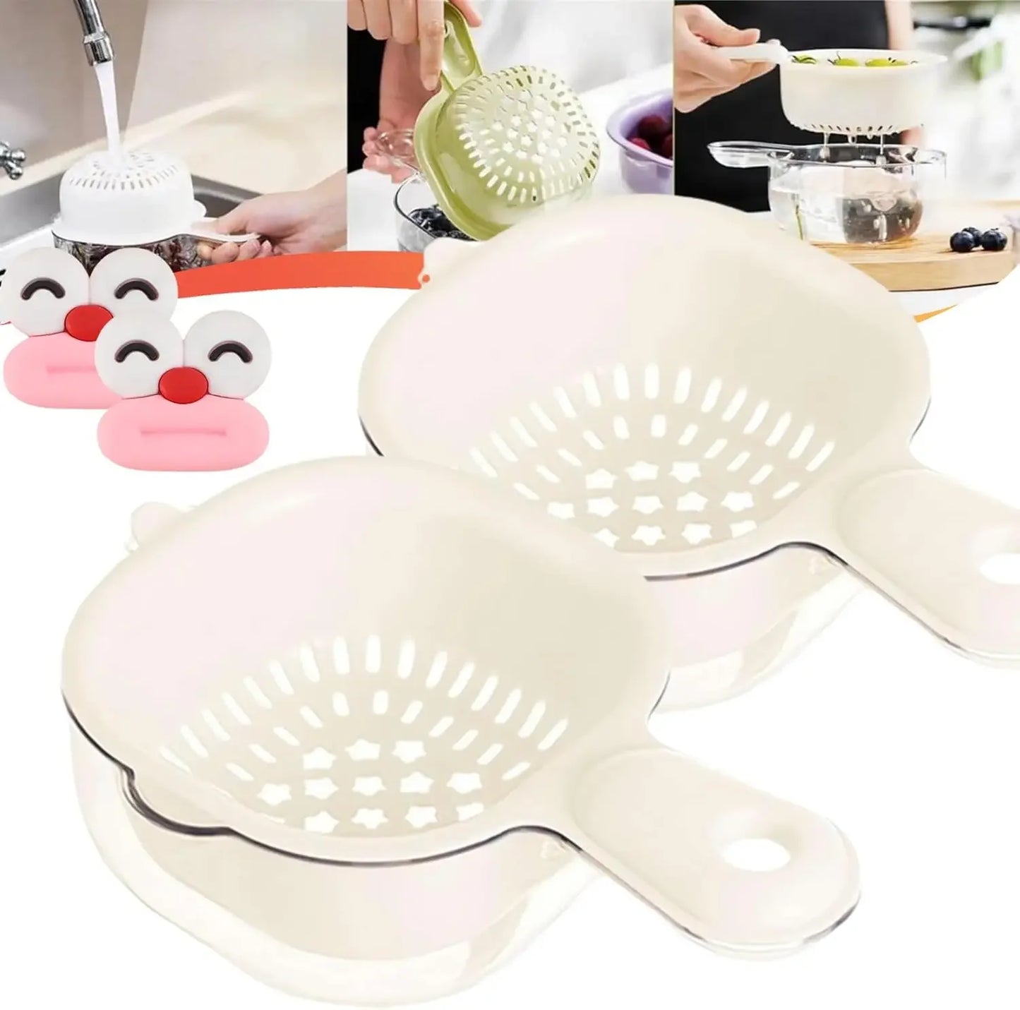 Kitchen Dual-Layer Draining Basket with Handle, Fruits and Vegetables Washing Draining Basket, Portable Multipurpose Draining Ba