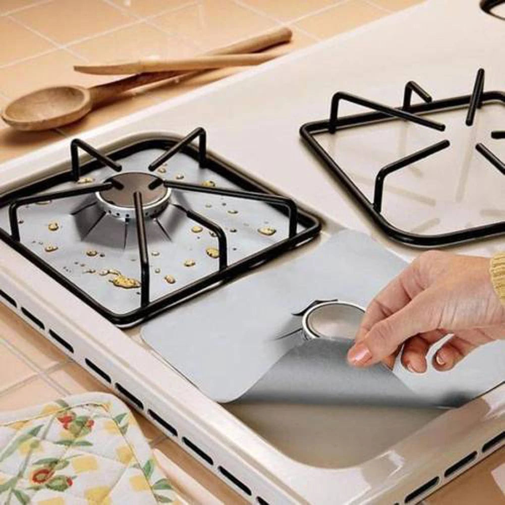4Pcs Gas Burner Cover Non-Stick Gas Stove Protector Cover Heat Resistant Reusable Stove Clean Mat Cuttable for Kitchen