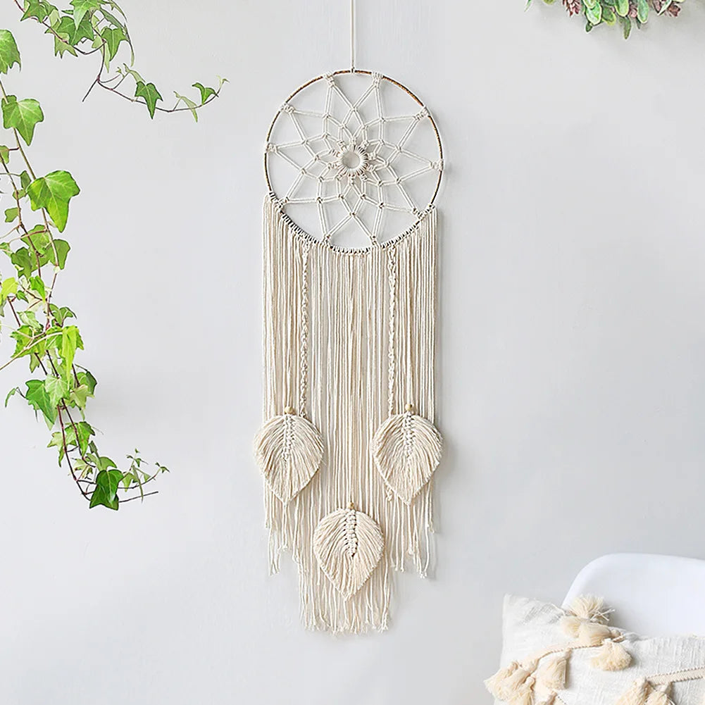 Nordic Bamboo Ring Cotton Thread Woven Tapestry Bohemian Wall Hanging Pendant Bedroom Living Room Decor