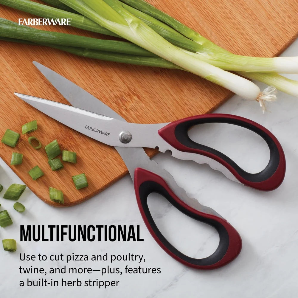 Soft Grip Stainless Steel Kitchen Shears with Herb Stripper Protective Cover Easy Clean Multipurpose Comfort Handle Ideal