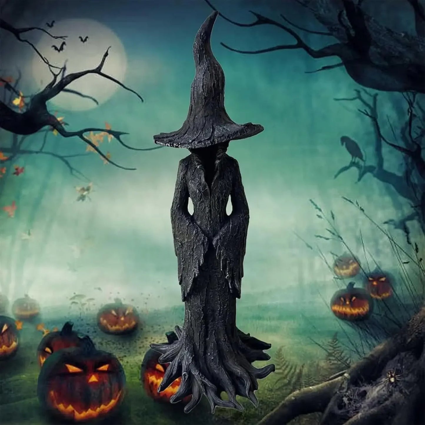 Cracker Barrel Witch Statue Gothic Halloween Resin Figurine Retro Magician Decor, Dark Fantasy Ornament, Festival Collectible