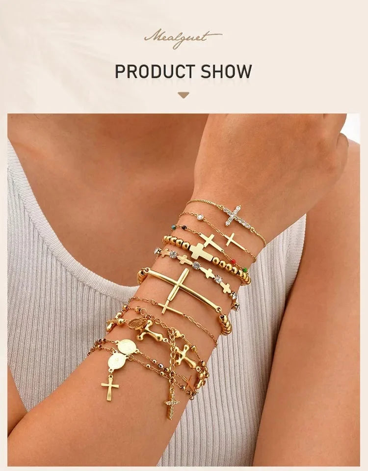 316L Stainless Steel Cross Bracelet for Women, Adjustable Chain Religious Christian Jewelry Daily Wear 2025 Trendy
