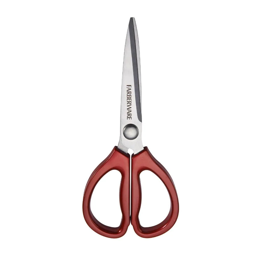 Classic 2 Piece Stainless Steel Kitchen Shear Scissor Set with Metallic Finish and Vibrant Red Handles for Efficient Cutting Pe