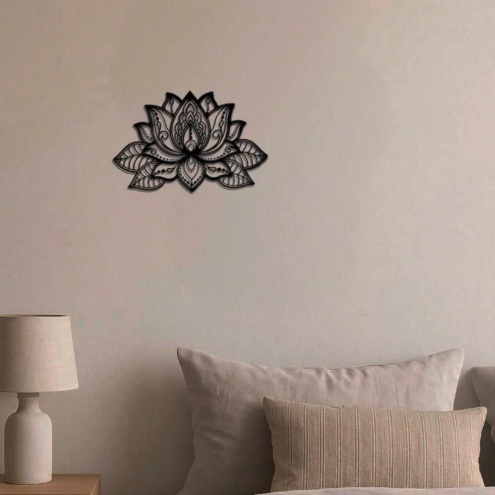 Bohemian Metal Wall Art Black Mandala - Lotus Flower Decor for Living Room Bedroom Office - Zen Meditation Home Hanging