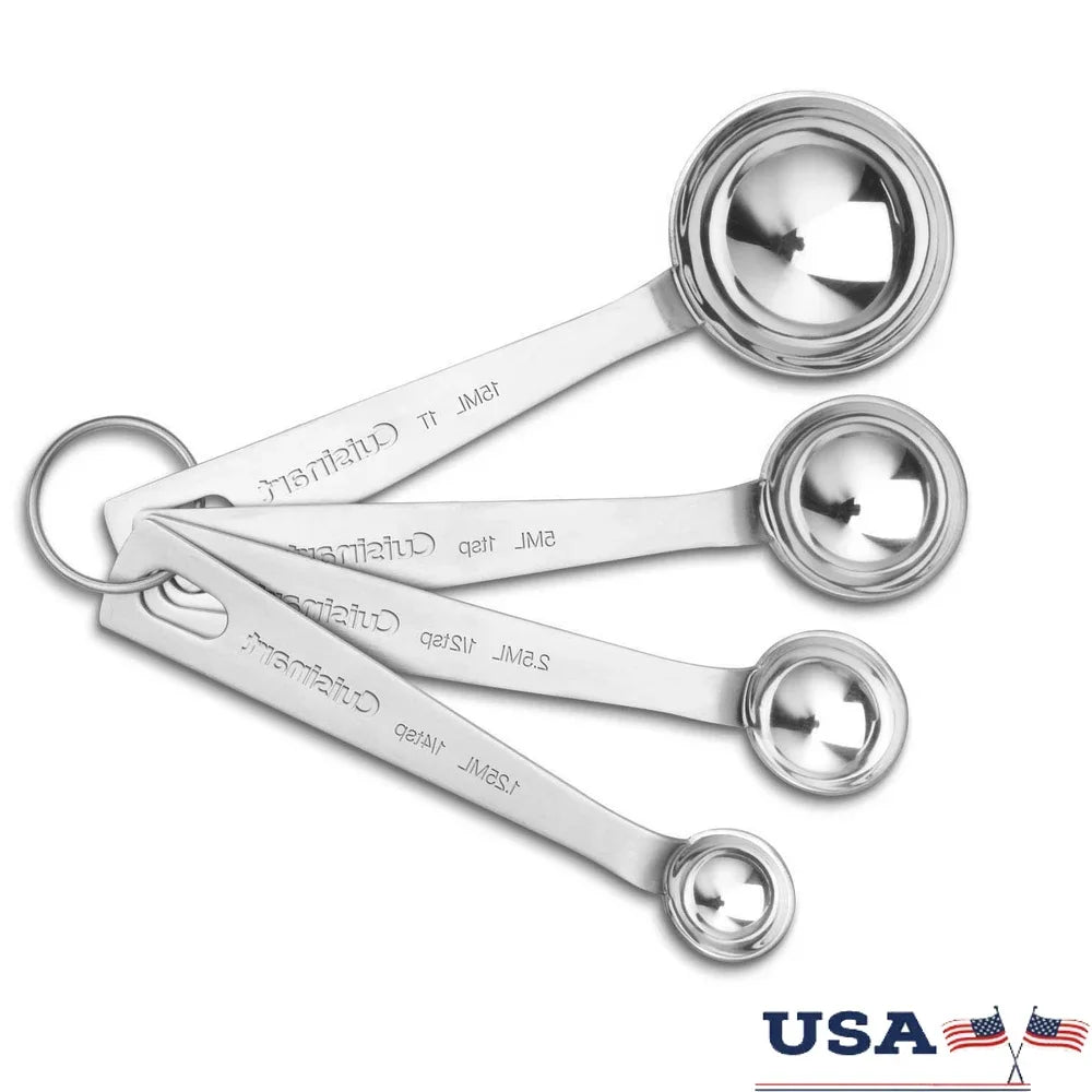 Stainless Steel Measuring Spoons Set of 4 Kitchen Essentials Dishwasher Safe Storage Ring Teaspoon Tablespoon Accurate Cooking