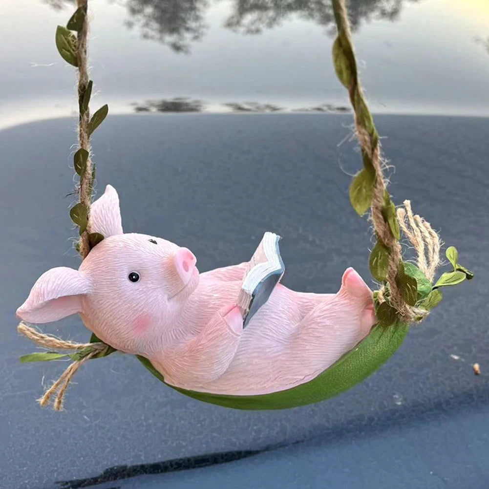 Decorative Piggy Shape Statue Waterproof Pig Swing Sculpture Ornament Lovely Pig Landscape for Outdoor Balcony Patio Tree Decor