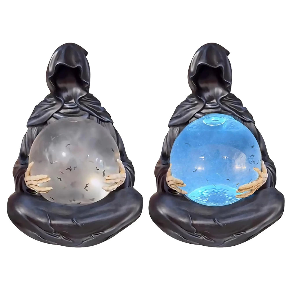 The Death God's Crystal Ball Lights Gothic Liquid Motion Water Glitter LED Light Grim Reaper Water Globe Halloween Home Decor