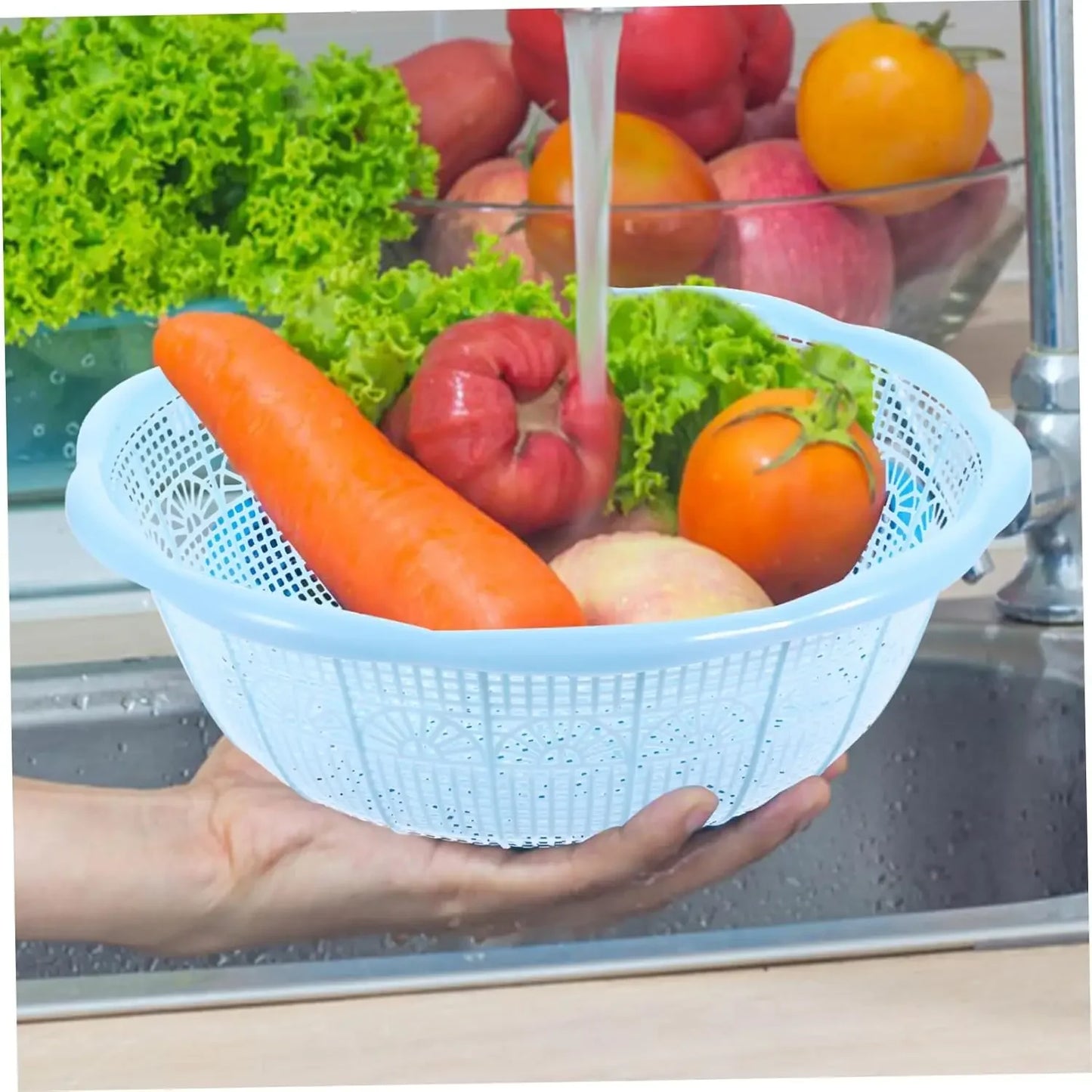 Multifunctional Plastic Rice Washing Basket Set 4pcs Colander for Fruits and Vegetables Sturdy Kitchen Tools Handle for Easy Dr