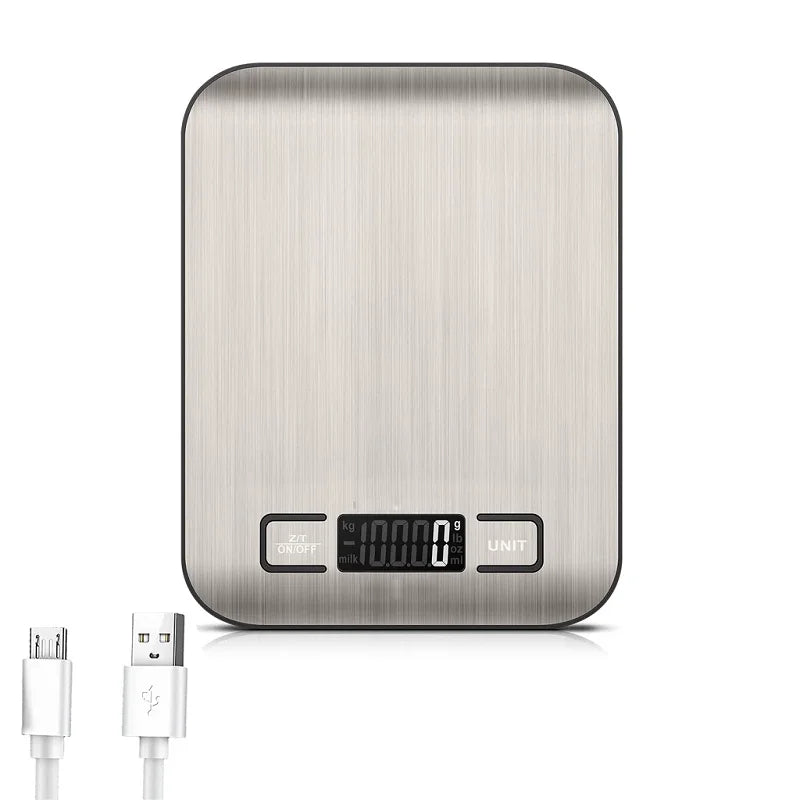 10kg Kitchen Digital Scale USB Charging LCD Display Stainless Steel Electronic Scales Jewelry Food Snacks Weighing Baking Tools