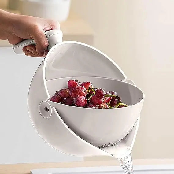 2 in 1 Kitchen Colander Set, Vegetable and Fruit Rotating Cleaning Colander with Handle, for Fruits Vegetables Pasta Noodles Was